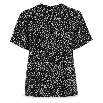 Boohoo Womens Black Animal Print Polyester Basic Blouse Size 10 Scoop Neck