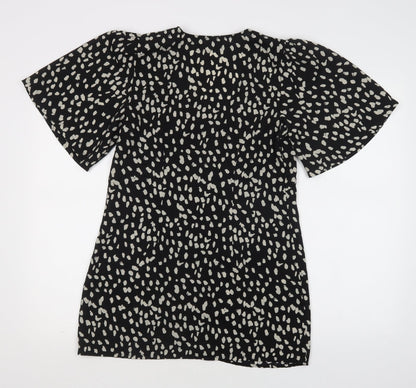 Boohoo Womens Black Animal Print Polyester Basic Blouse Size 10 Scoop Neck