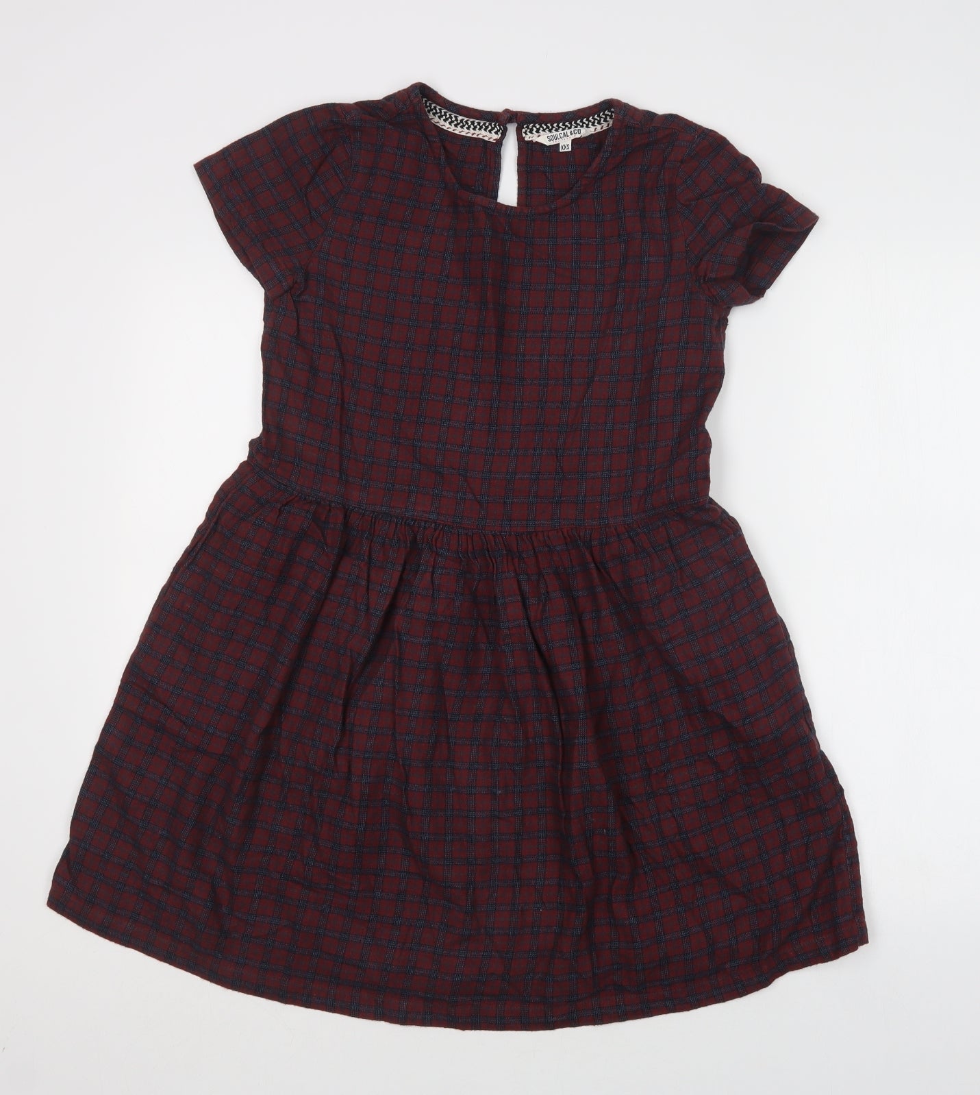 SoulCal & Co Womens Purple Check Cotton Fit & Flare  Size XS  Crew Neck Button