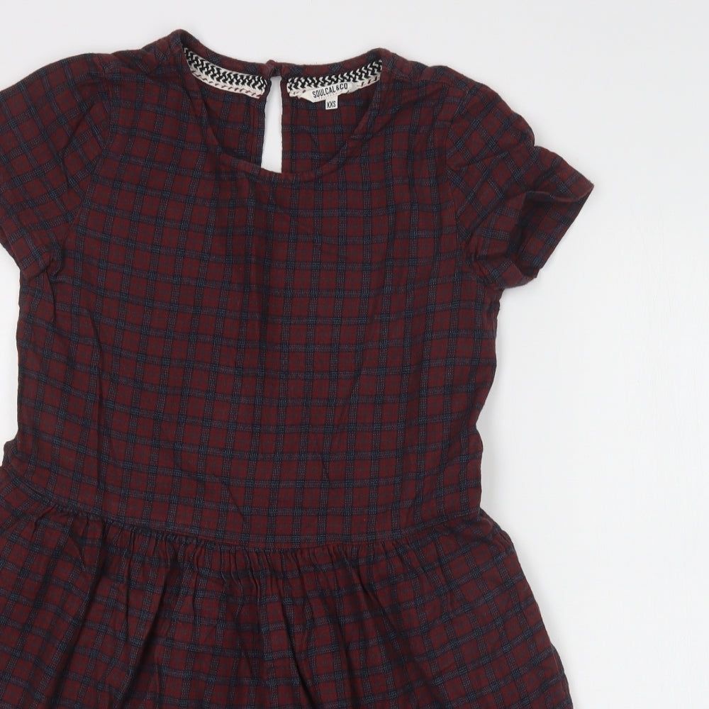 SoulCal & Co Womens Purple Check Cotton Fit & Flare  Size XS  Crew Neck Button