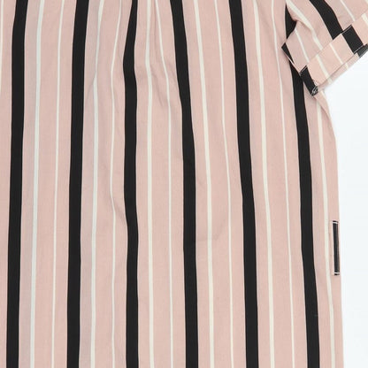 Atmosphere Womens Pink Striped Polyester Basic Button-Up Size 12 Collared