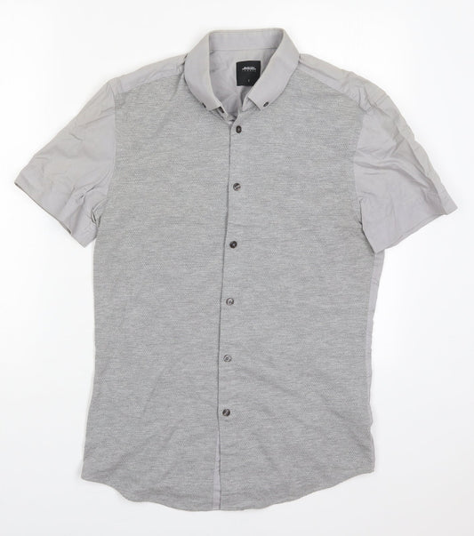 Burton Mens Grey  Cotton  Button-Up Size S Collared Button