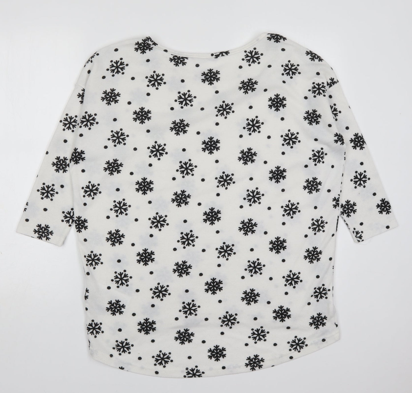Only Womens White Round Neck  Polyester Pullover Jumper Size L   - Snowflakes