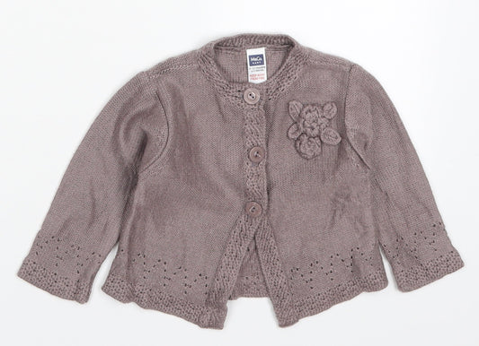 M&Co Girls Brown  Acrylic Cardigan Jumper Size 9-12 Months  Button
