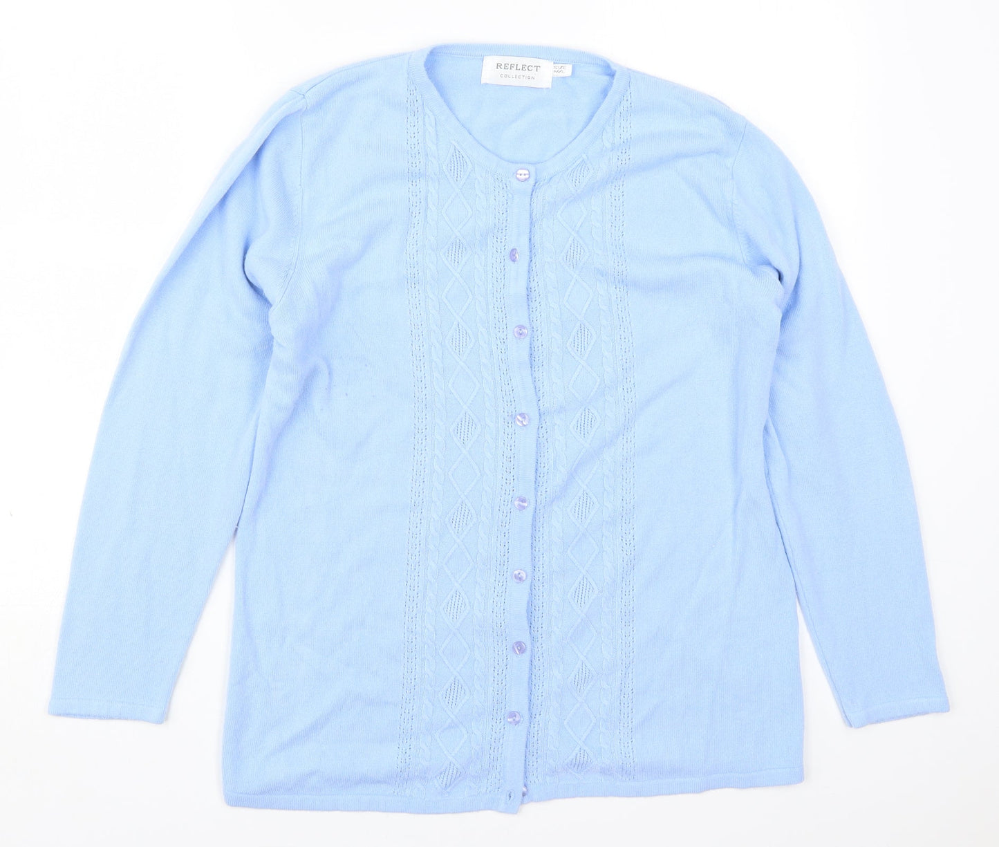 Reflect Womens Blue Round Neck  Acrylic Cardigan Jumper Size M