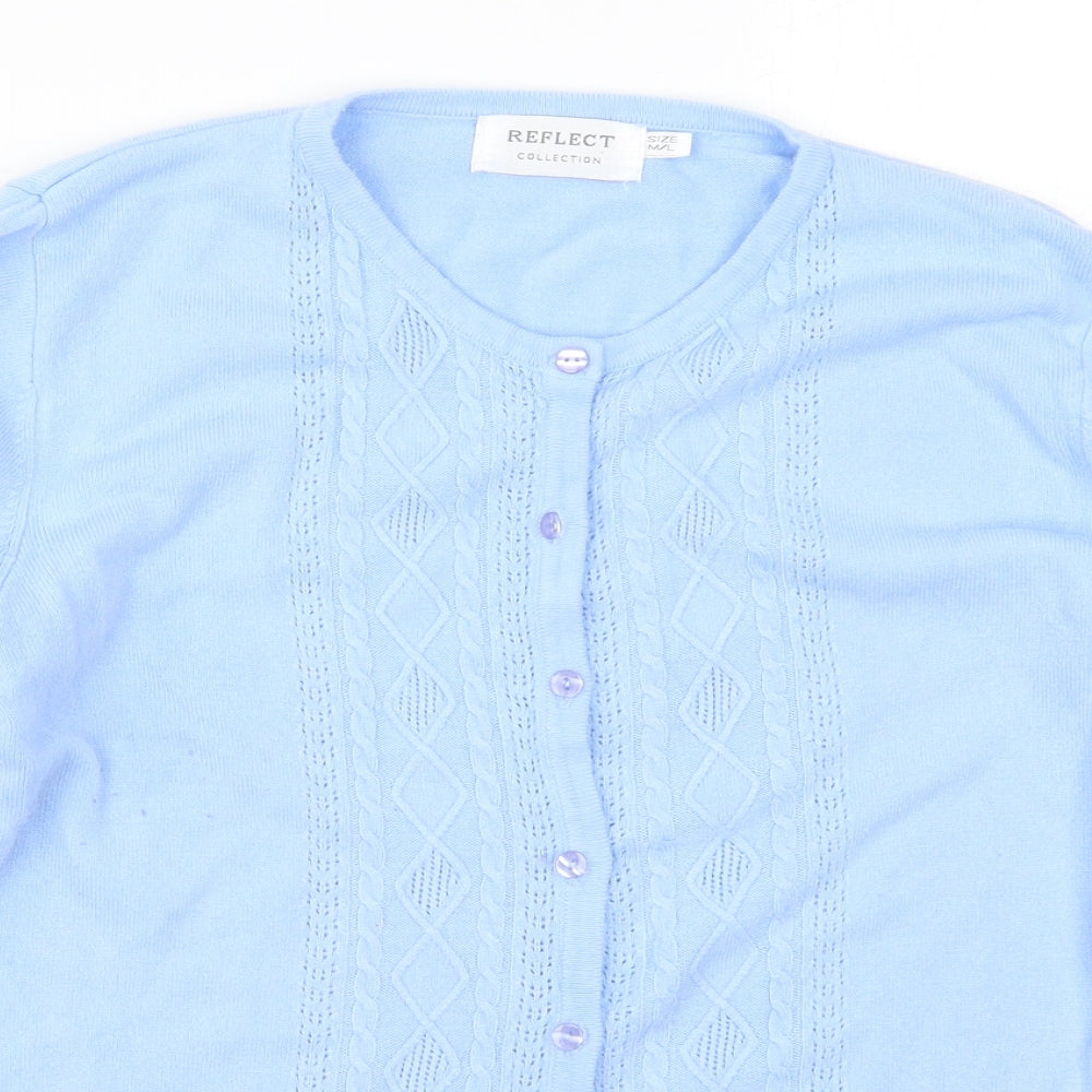 Reflect Womens Blue Round Neck  Acrylic Cardigan Jumper Size M