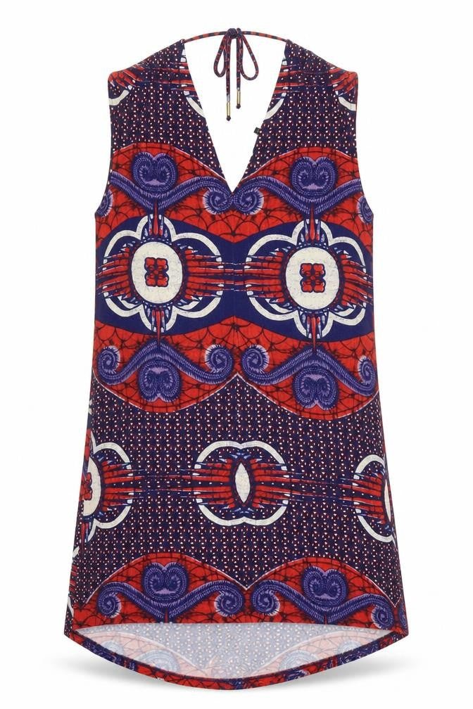 NEXT Womens Blue Geometric Viscose Basic Tank Size 10 V-Neck - Red