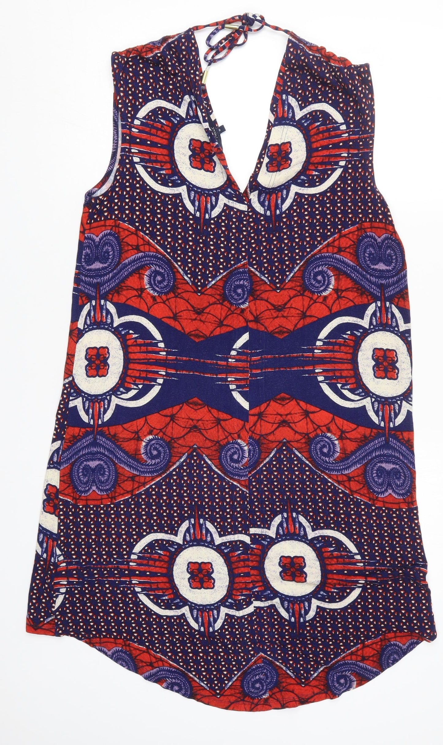 NEXT Womens Blue Geometric Viscose Basic Tank Size 10 V-Neck - Red