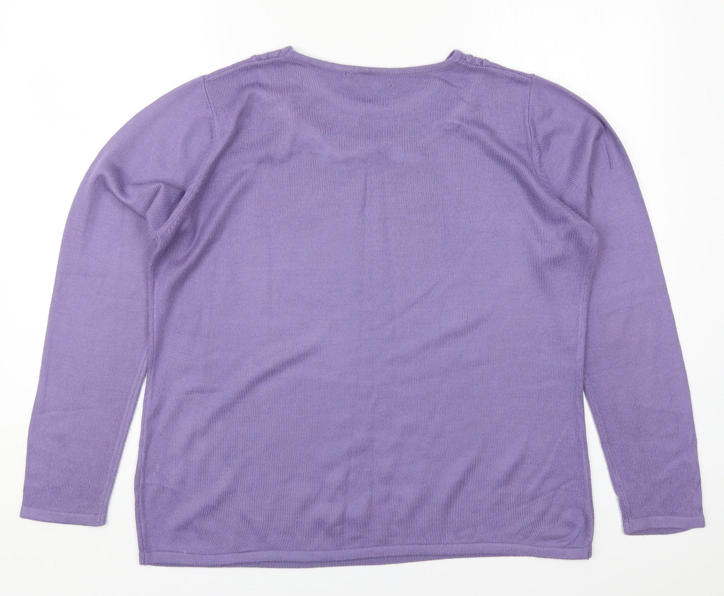 Bonmarché Womens Purple Round Neck  Acrylic Pullover Jumper Size M   - Leaves