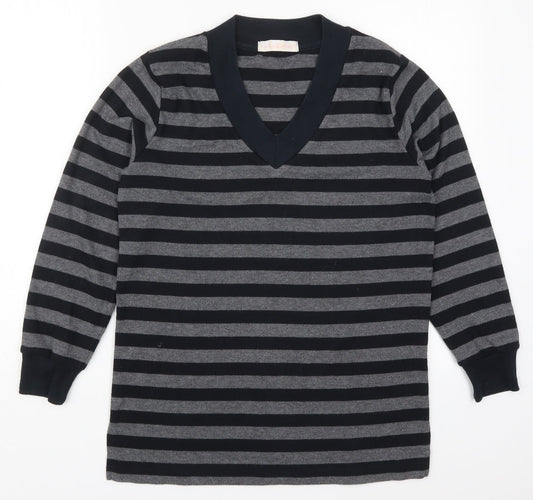 Casual Comfort Womens Grey Striped Polyester Pullover Sweatshirt Size 12  Pullover