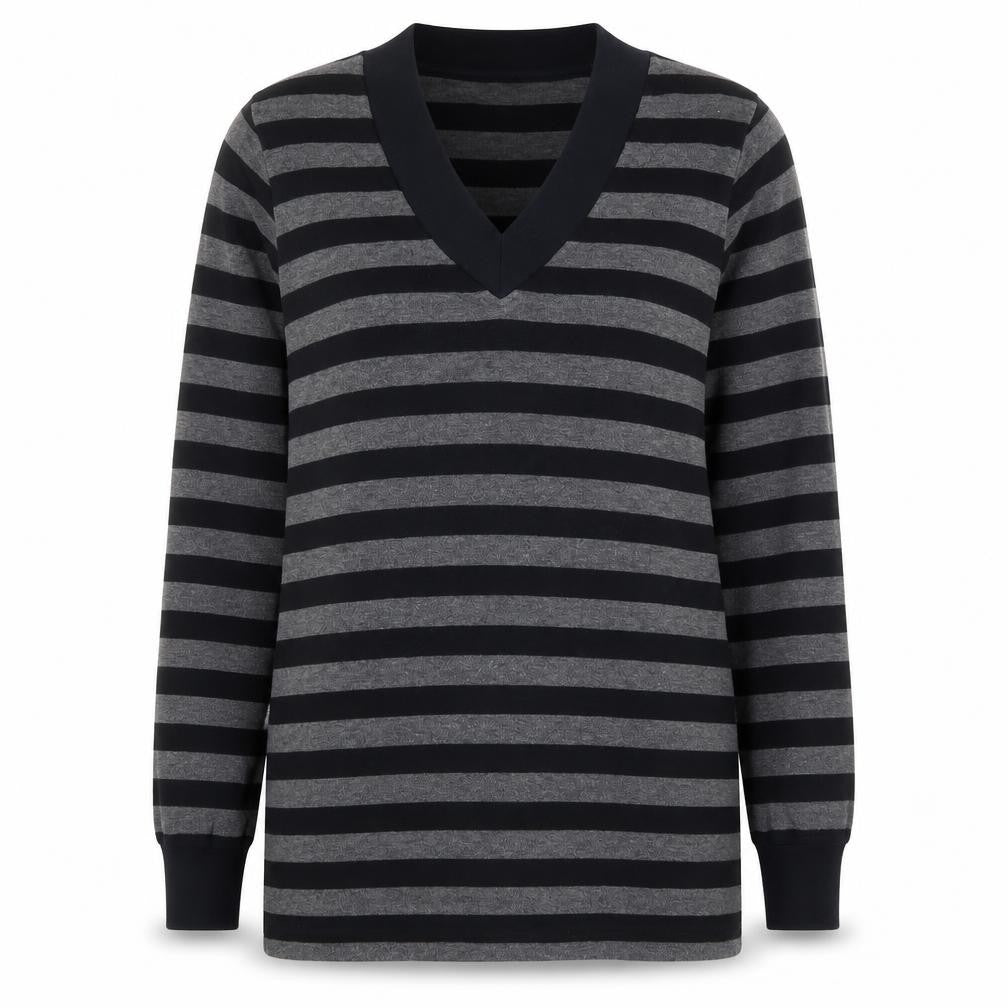 Casual Comfort Womens Grey Striped Polyester Pullover Sweatshirt Size 12  Pullover