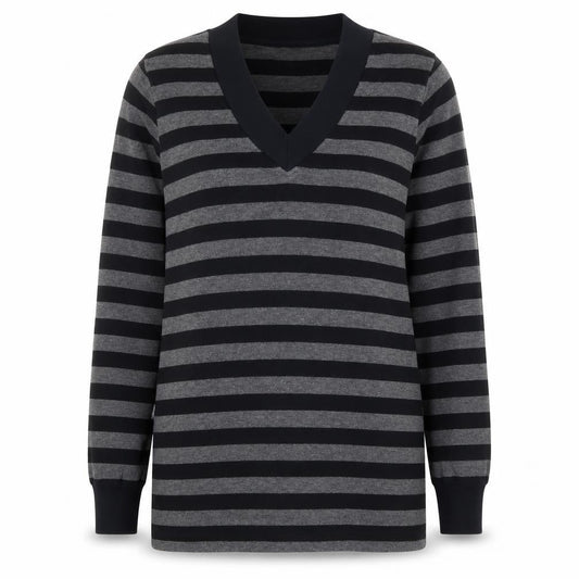 Casual Comfort Womens Grey Striped Polyester Pullover Sweatshirt Size 12  Pullover