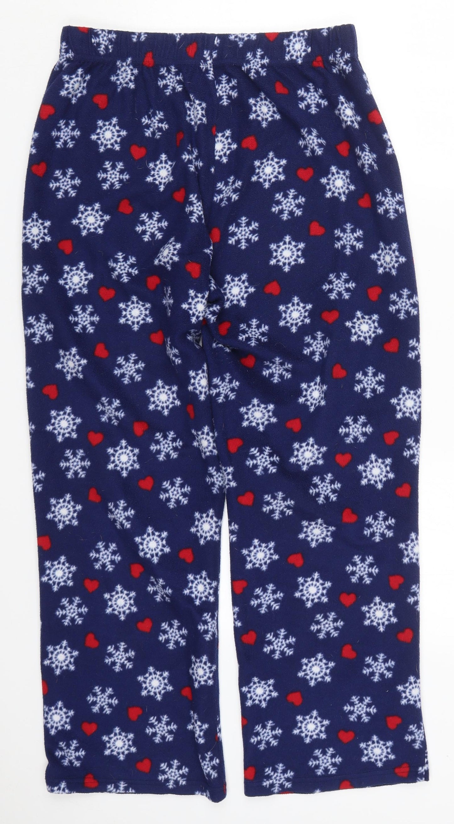 Preworn Womens Blue Geometric Polyester Trousers  Size M L27 in Regular  - Snowflake and Love Heart Print