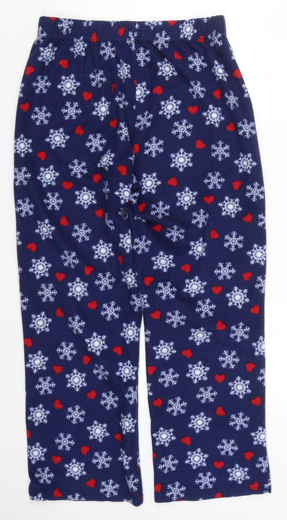 Preworn Womens Blue Geometric Polyester Trousers  Size M L27 in Regular  - Snowflake and Love Heart Print