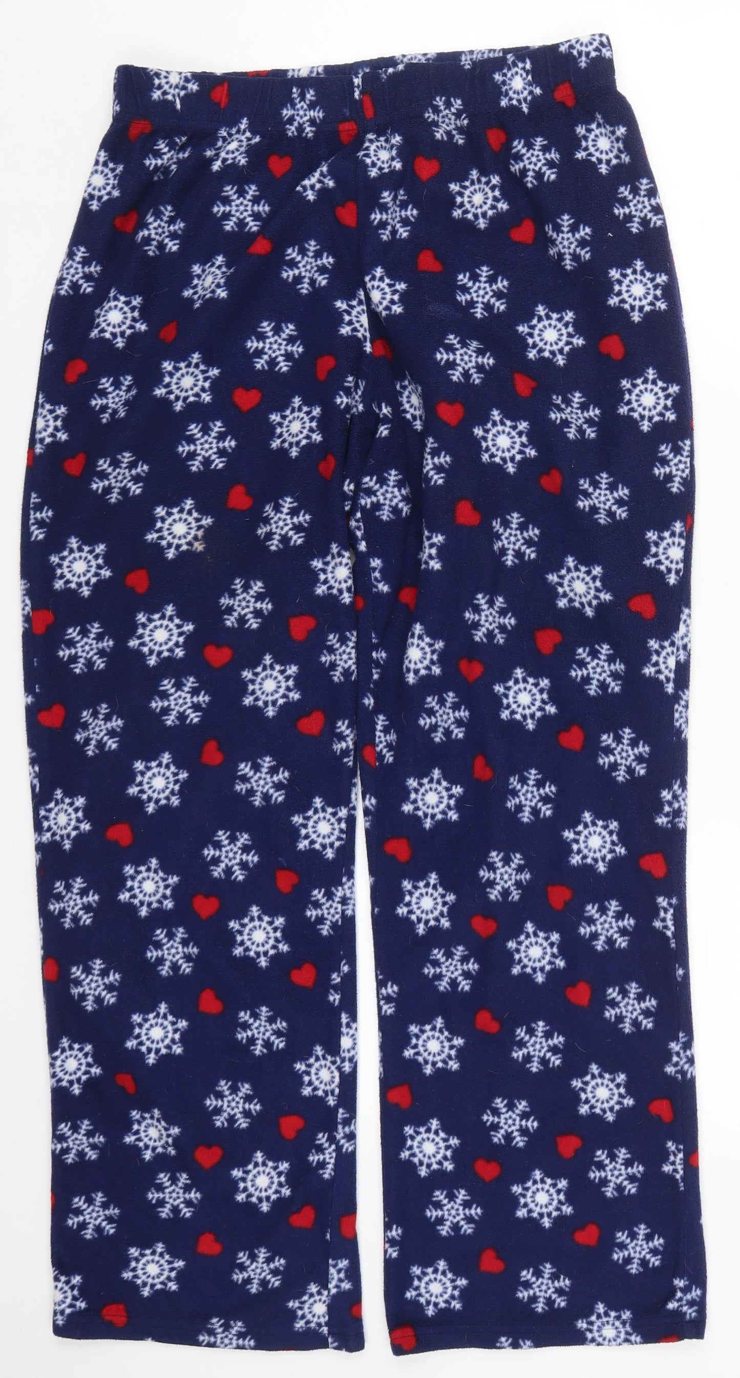 Preworn Womens Blue Geometric Polyester Trousers  Size M L27 in Regular  - Snowflake and Love Heart Print