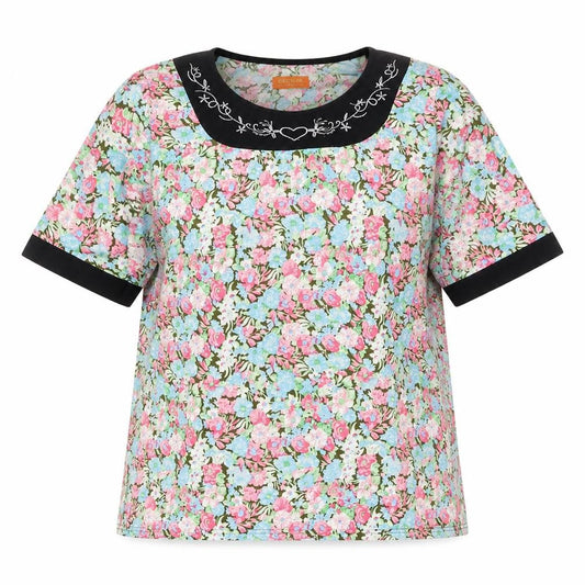 Cecilia Womens Multicoloured Floral Polyester Basic T-Shirt Size M Round Neck