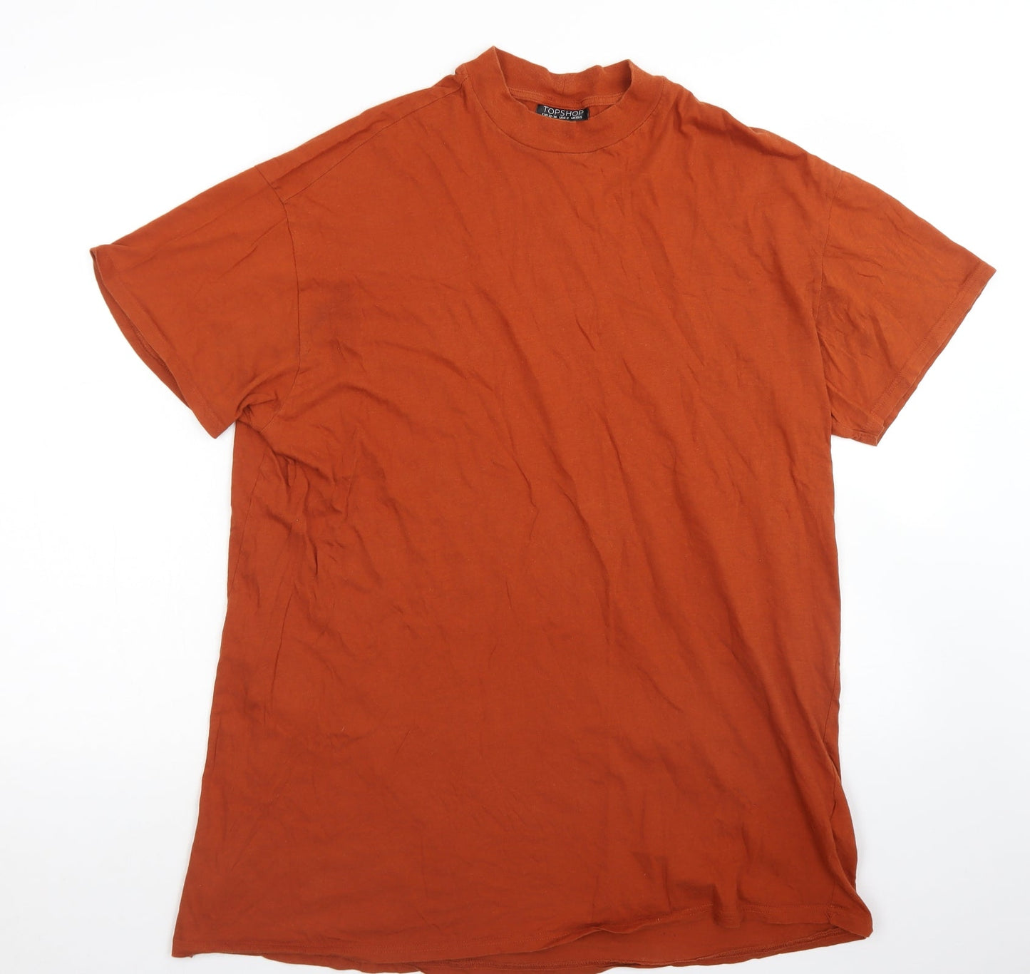 Topshop Womens Brown  Cotton Basic T-Shirt Size XS Crew Neck - Longline