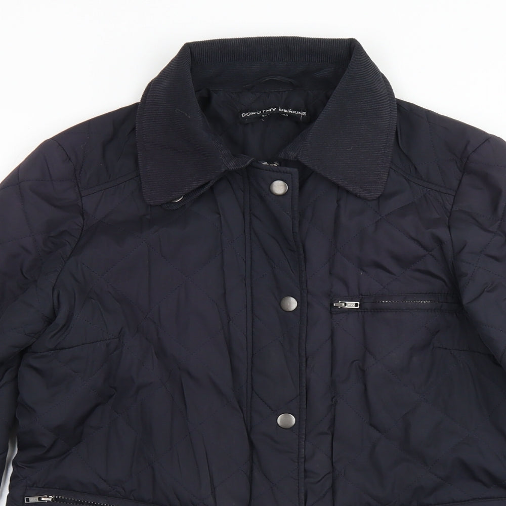 Dorothy Perkins Womens Blue Argyle/Diamond  Pea Coat Jacket Size 8  Zip