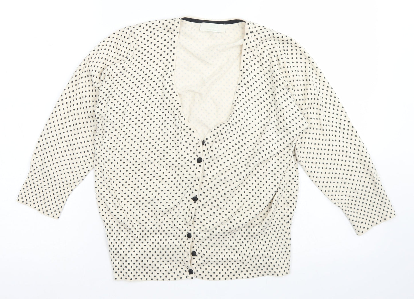 Marks & Spencer Womens Beige Scoop Neck Polka Dot Viscose Cardigan Jumper Size 14