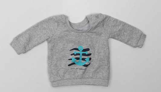 Matalan Boys Grey  Cotton Basic Casual Size 3-6 Months Crew Neck Buckle - born for adventure