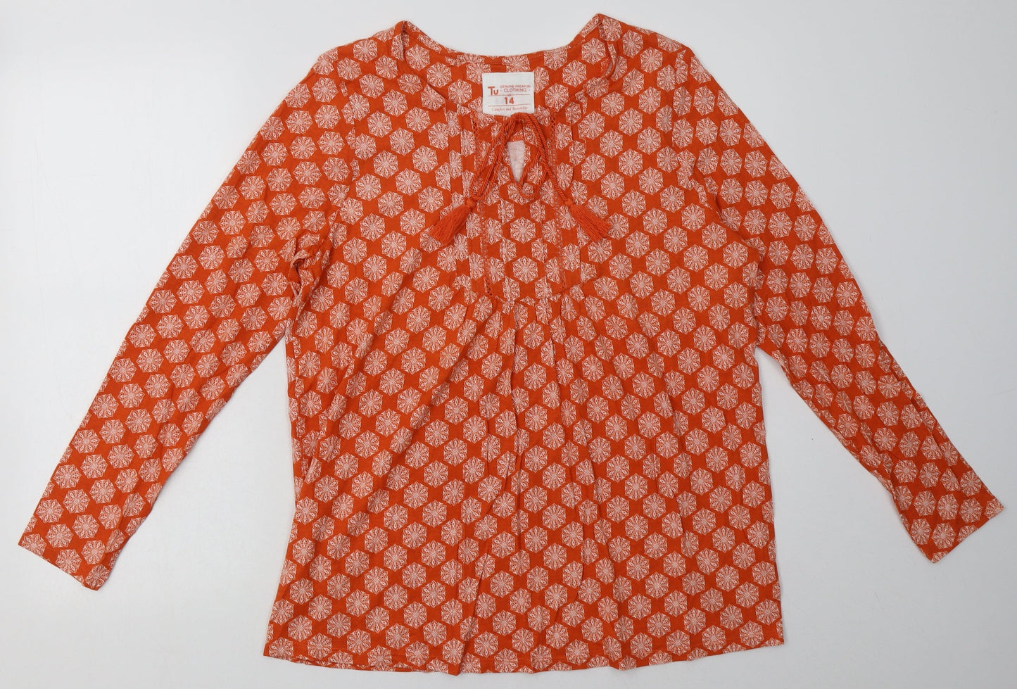 sainsburys Womens Orange Geometric Cotton Pullover Sweatshirt Size 14  Pullover