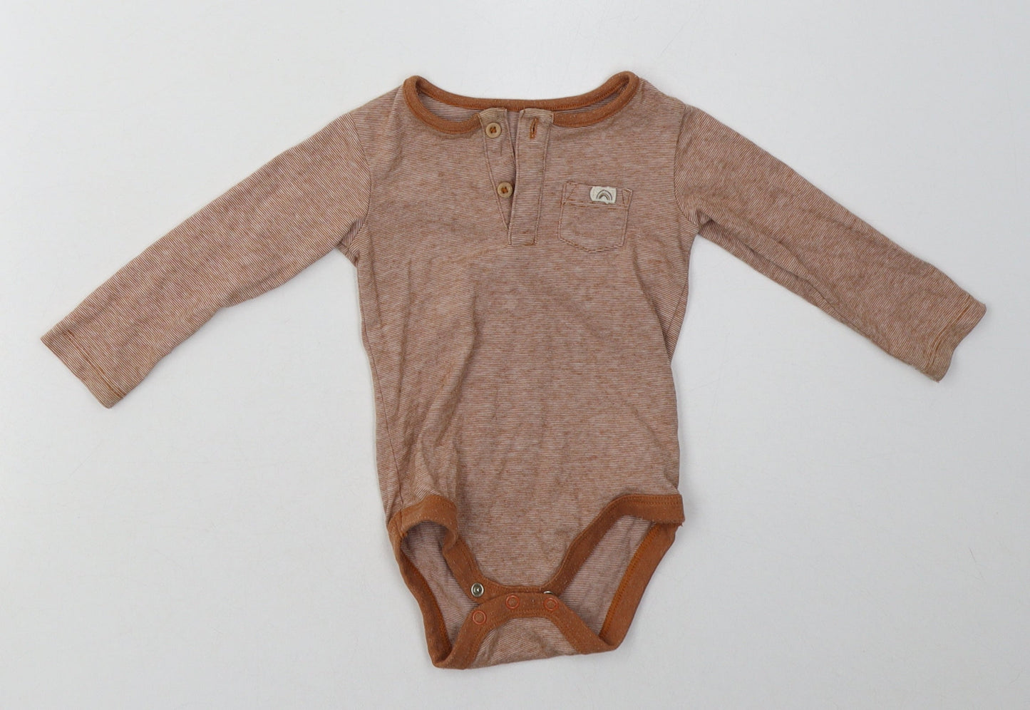 sainsburys Baby Brown  Cotton Babygrow One-Piece Size 6-9 Months  Button