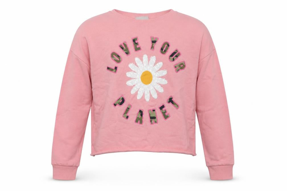ext Girls Pink  Cotton Basic Casual Size 10 Years Crew Neck Pullover - love your planet