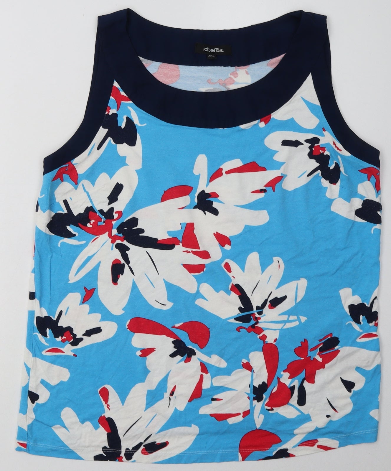 label be Womens Blue Floral Viscose Basic Tank Size 14 Crew Neck