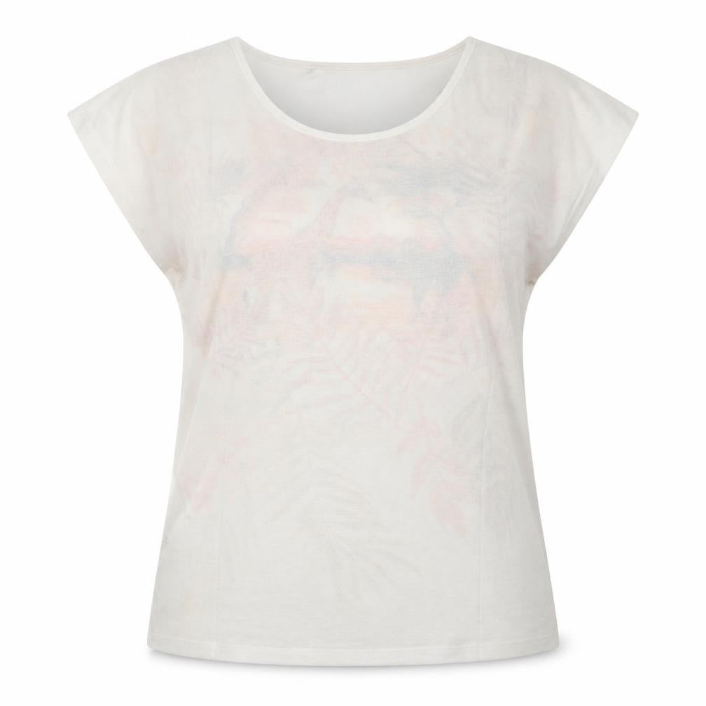 Atlas Womens White Geometric Polyester Basic T-Shirt Size 14 Crew Neck