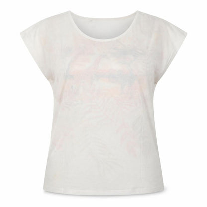 Atlas Womens White Geometric Polyester Basic T-Shirt Size 14 Crew Neck