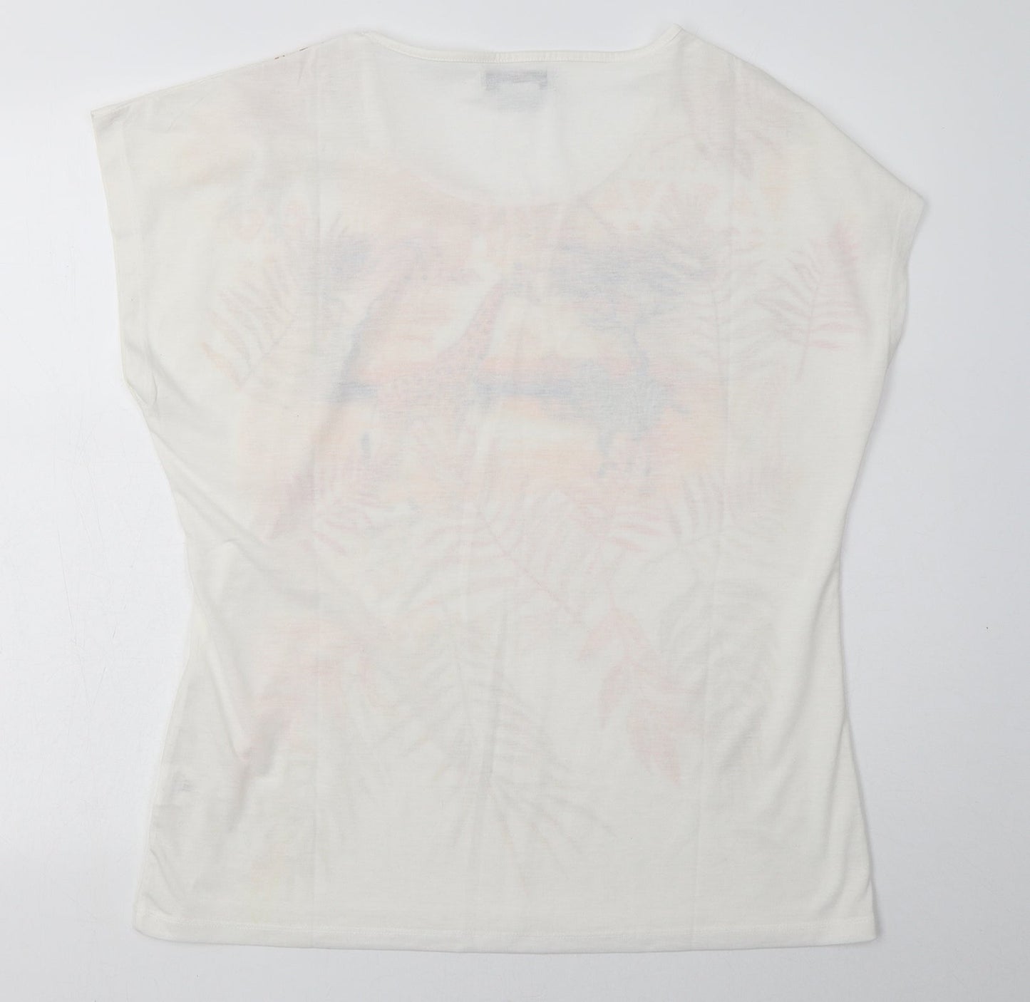 Atlas Womens White Geometric Polyester Basic T-Shirt Size 14 Crew Neck