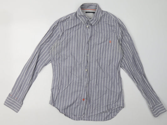 French Connection Mens Blue Striped Cotton  Button-Up Size S Collared Button
