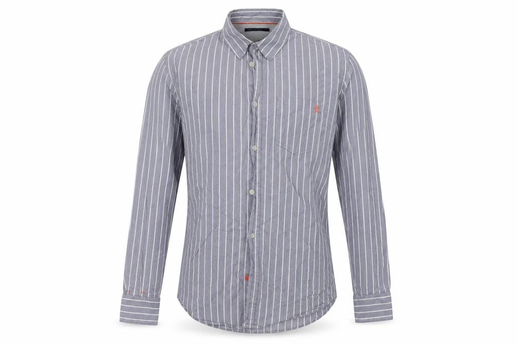 French Connection Mens Blue Striped Cotton  Button-Up Size S Collared Button