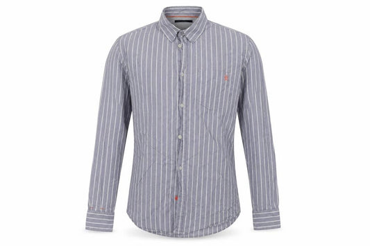 French Connection Mens Blue Striped Cotton  Button-Up Size S Collared Button