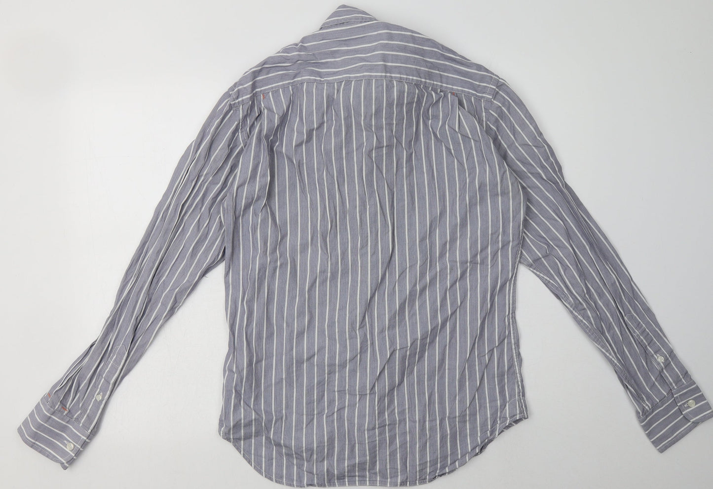 French Connection Mens Blue Striped Cotton  Button-Up Size S Collared Button