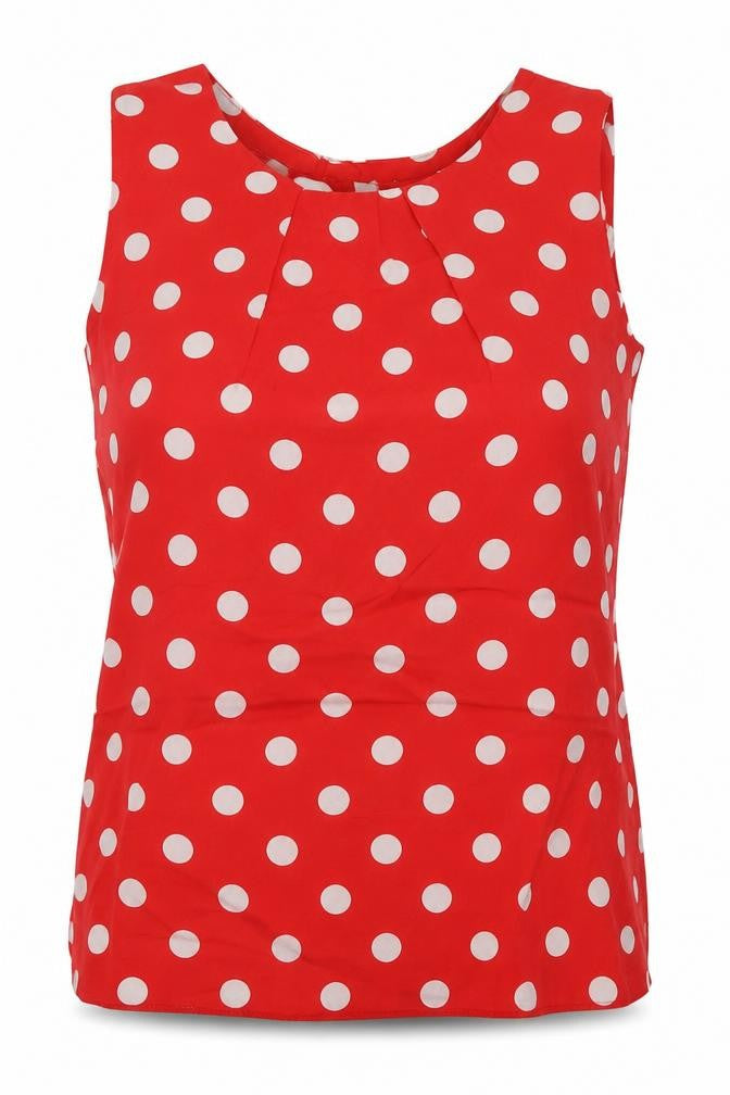 Dorothy Perkins Womens Red Polka Dot Viscose Basic Tank Size 8 Crew Neck