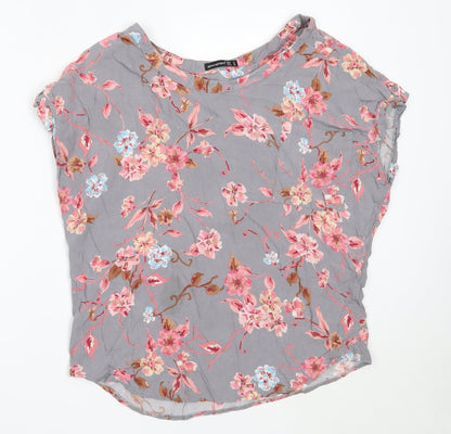 Atmosphere Womens Grey Floral Viscose Basic Blouse Size 10 Round Neck