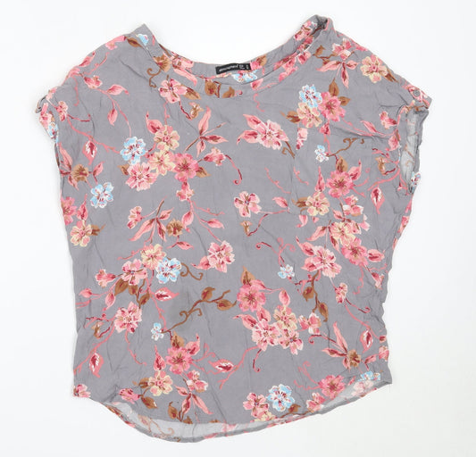 Atmosphere Womens Grey Floral Viscose Basic Blouse Size 10 Round Neck