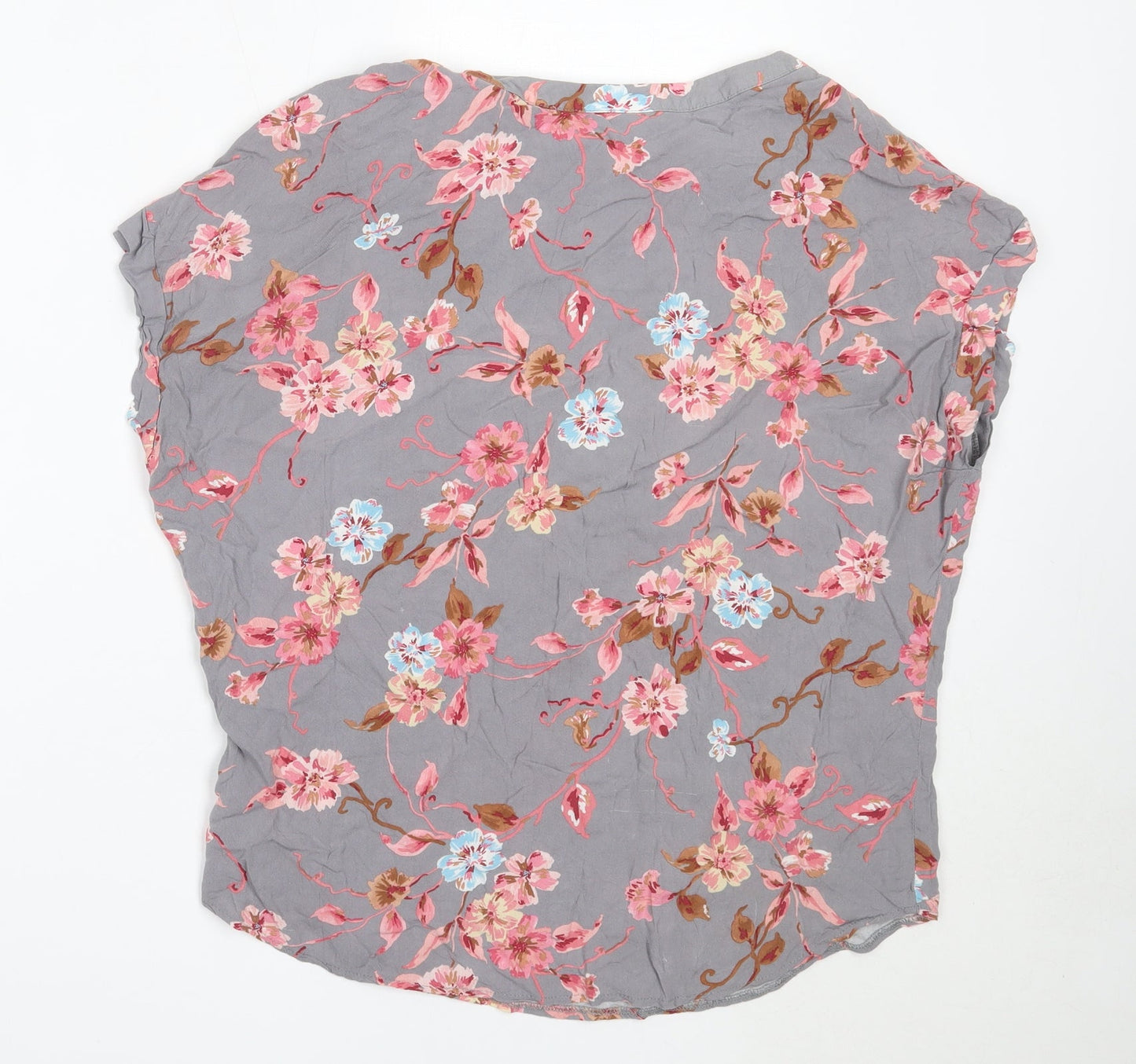 Atmosphere Womens Grey Floral Viscose Basic Blouse Size 10 Round Neck