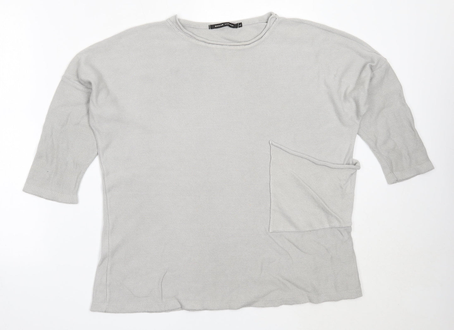 Magan Womens Grey Round Neck  Cotton Pullover Jumper Size L