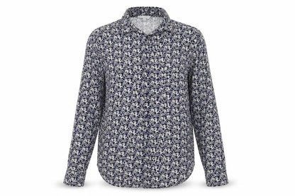 Warehouse Womens Blue Geometric Viscose Basic Button-Up Size 6 Collared