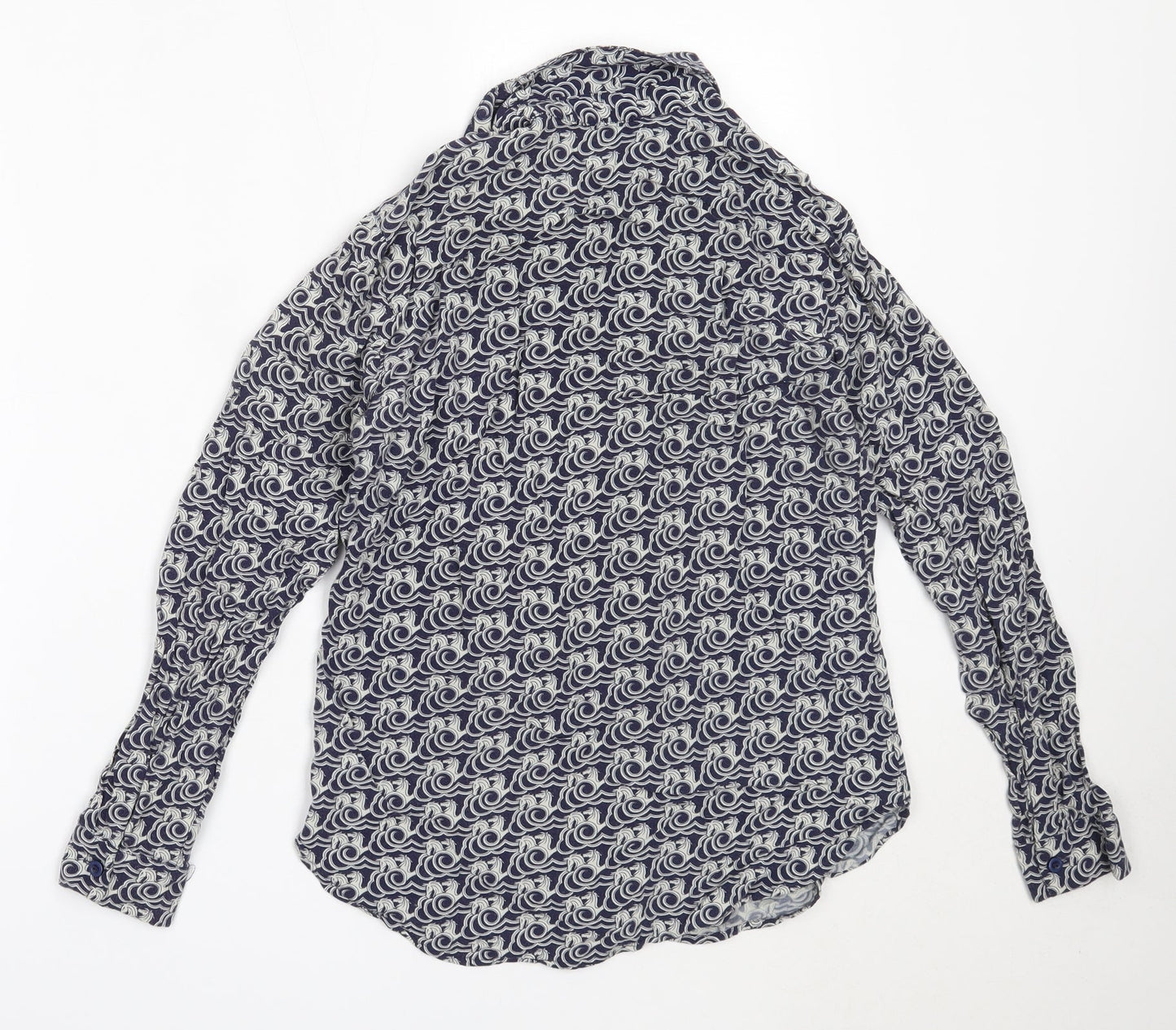 Warehouse Womens Blue Geometric Viscose Basic Button-Up Size 6 Collared