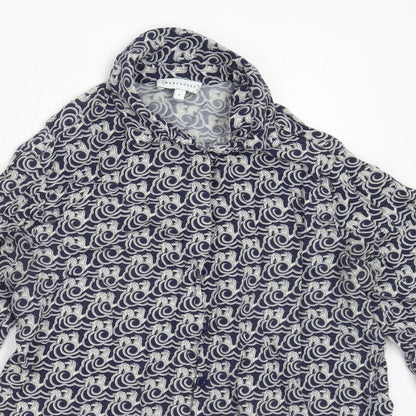 Warehouse Womens Blue Geometric Viscose Basic Button-Up Size 6 Collared