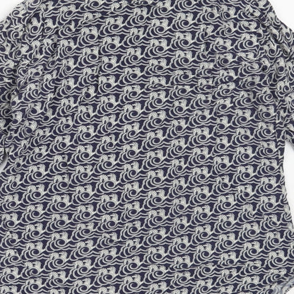 Warehouse Womens Blue Geometric Viscose Basic Button-Up Size 6 Collared