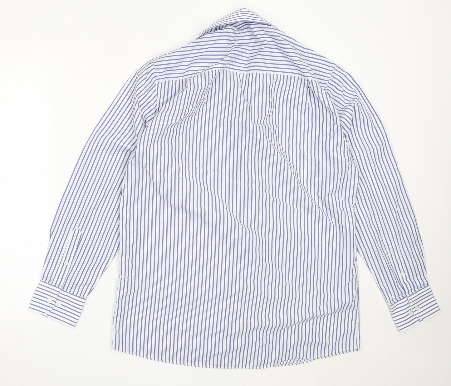Cedar Wood State Mens White Striped Polyester  Button-Up Size 15.5 Collared