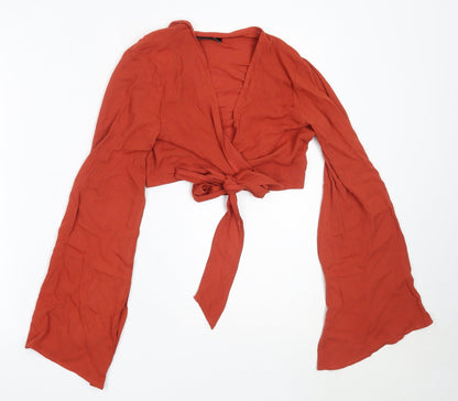 Missguided Womens Orange  Viscose Cropped Blouse Size 4 V-Neck