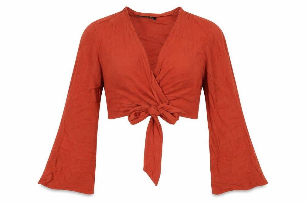 Missguided Womens Orange  Viscose Cropped Blouse Size 4 V-Neck