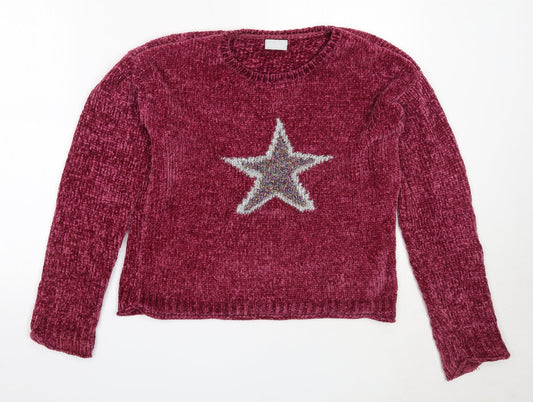 Matalan Girls Purple Round Neck  Polyester Pullover Jumper Size 13 Years