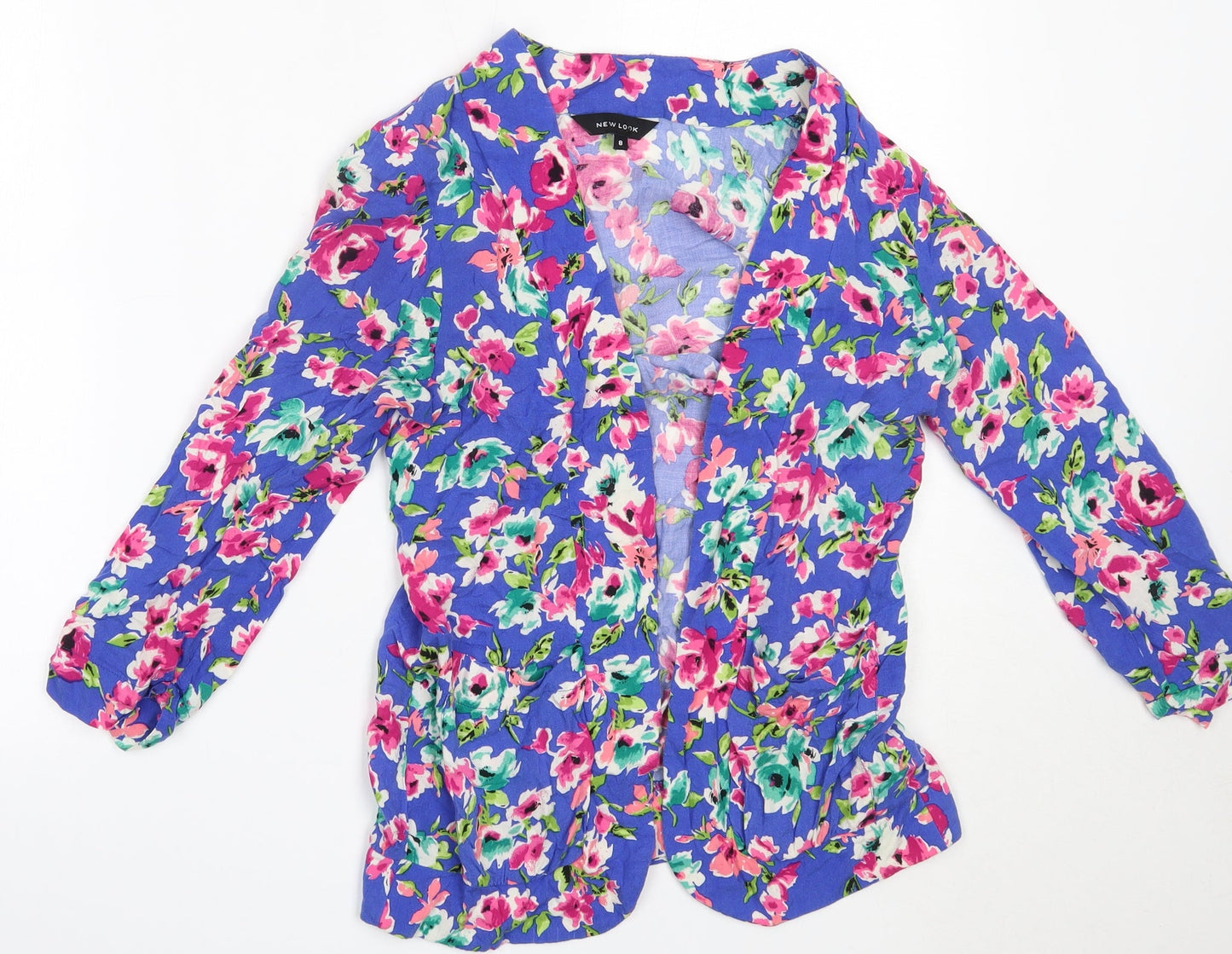 New Look Womens Blue Floral  Jacket Blazer Size 8