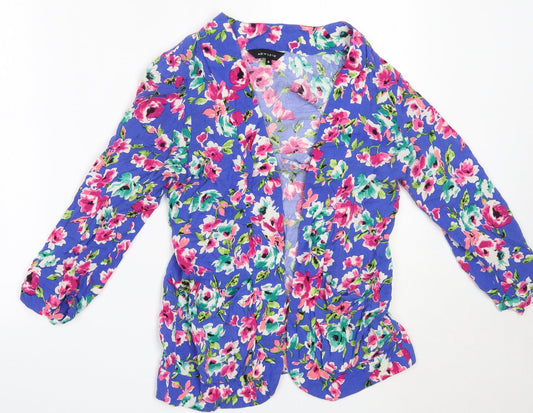 New Look Womens Blue Floral  Jacket Blazer Size 8